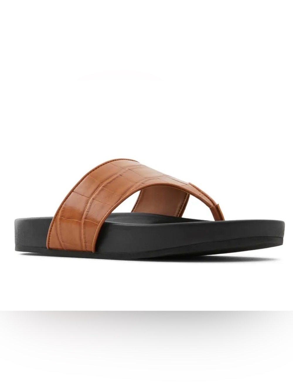WHO WHAT WEAR Harmonee Flip Flop Cognac Croc-Embossed Slide Sandal Sz 37.5